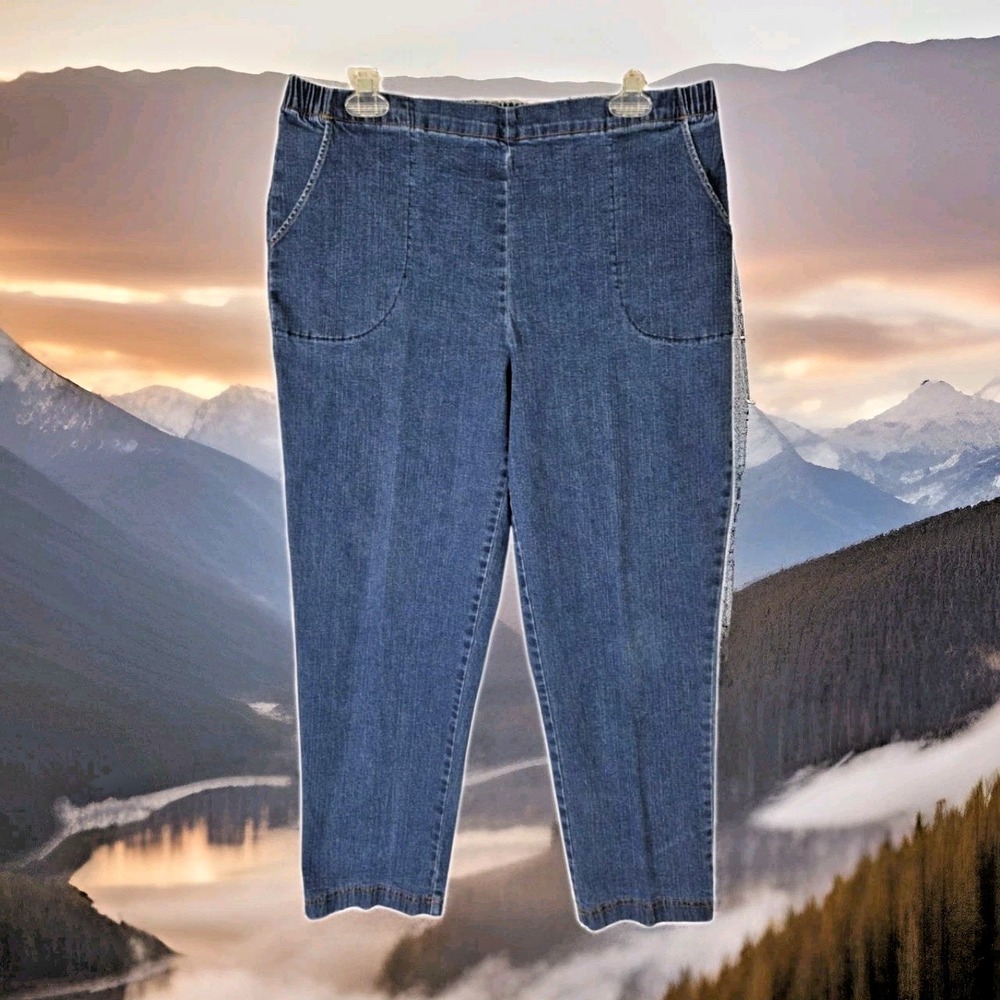 Croft & Barrow Blue Jeans 16P Short Elastic Stretch Pull On Tapered Leg Pockets